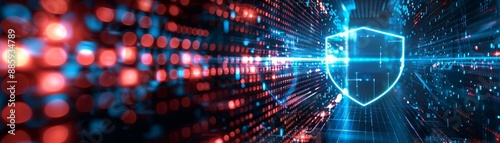 Cybersecurity, holographic data shield, modern digital defense, advanced protection