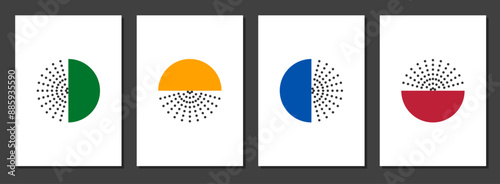 half circles and radial dotted lines modern abstract poster, minimal drawing wallpaper set, boho wall decoration art illustration, contemporary geometric figures