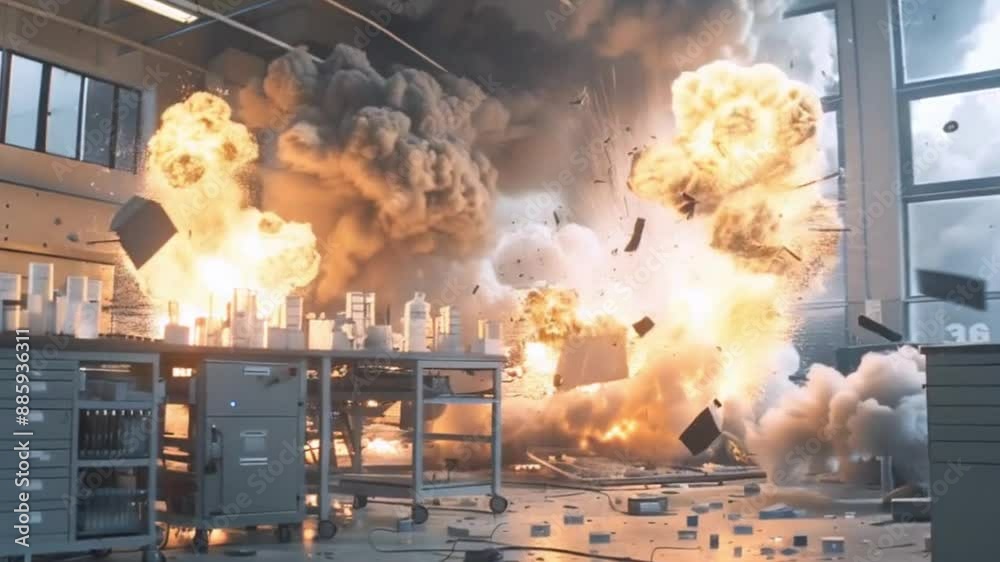 Scientific laboratory destroyed with explosions