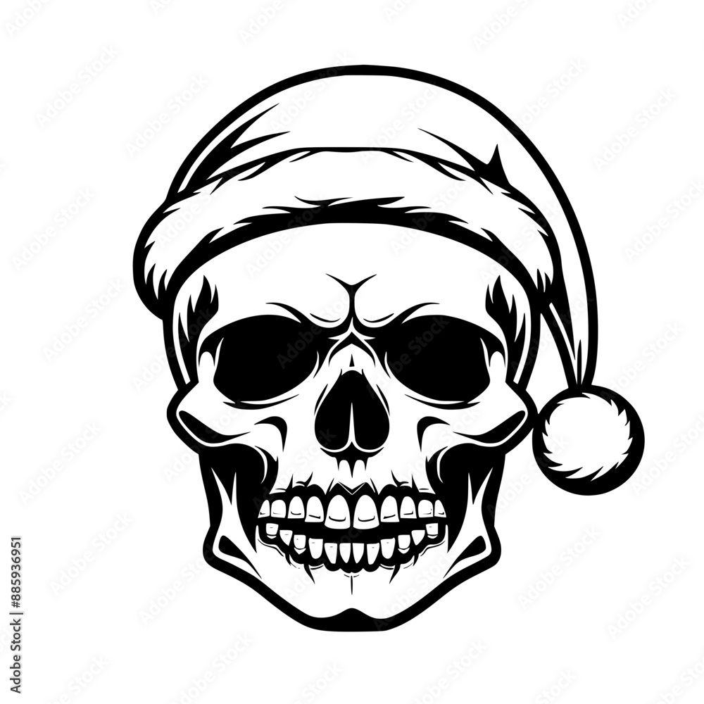 Skull Wearing Santa Hat for Festive Design, Stylized skull illustration wearing a Santa hat, blending Halloween and Christmas themes for a unique festive design.
Skull Wearing Santa Hat for Festive Design, Stylized skull illustration wearing a Santa hat, blending Halloween and Christmas themes for a unique festive design.