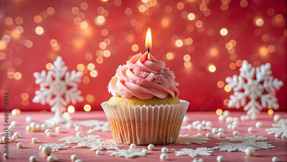 Sweet Birthday Treat: Candlelit Cupcake with Pink Frosting and Party-Perfect Sprinkles Sweet Birthday Treat: Candlelit Cupcake with Pink Frosting and Party-Perfect Sprinkles