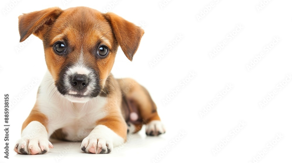A puppy waiting eagerly, selected against a white background. A puppy waiting eagerly, selected against a white background.