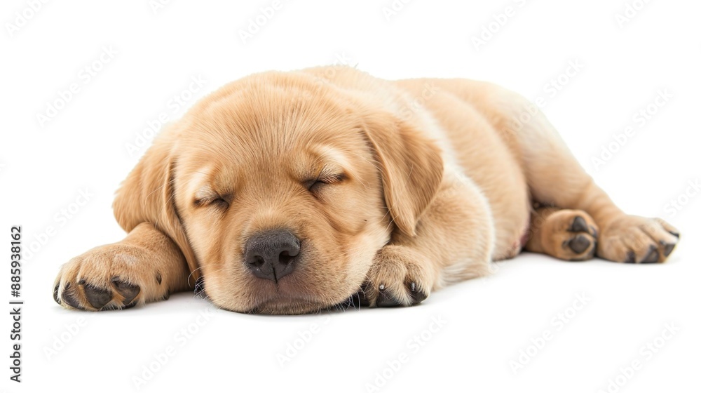A resting puppy, selected against a white background.