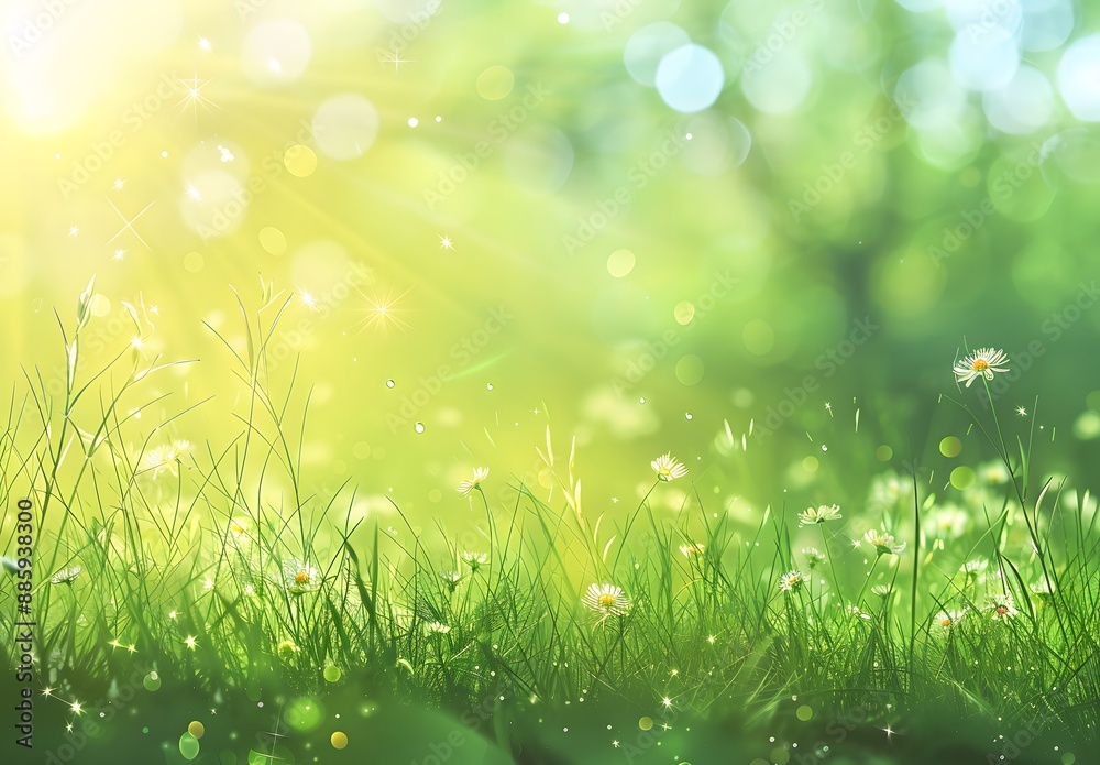 Obraz premium Springtime Meadow with Sun Rays & Copy Space