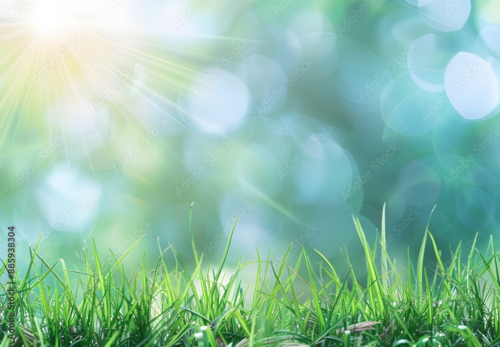 Obraz premium Spring Green Grass with Sun Rays Background