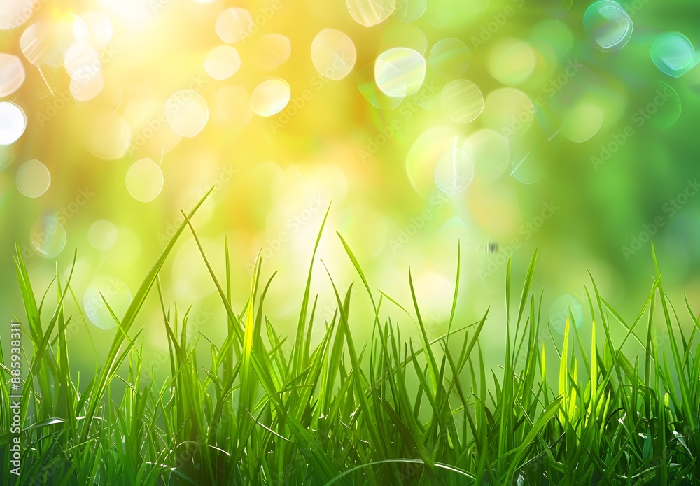 Spring Green Grass Sunlight Blurred Background