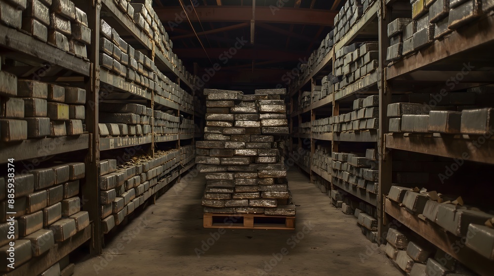 4. Zinc ingots stacked in a storage facility 4. Zinc ingots stacked in a storage facility