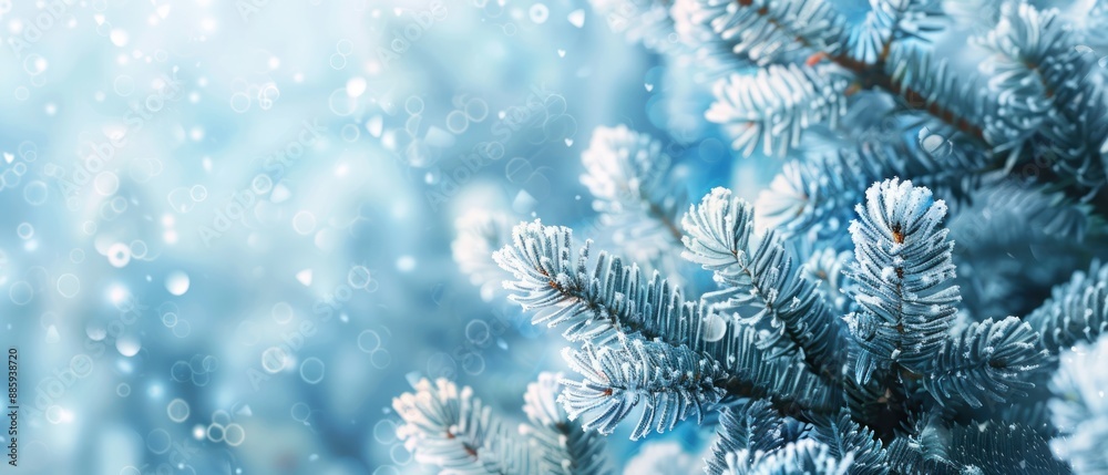Closeup christmas tree on defocused winter background Closeup christmas tree on defocused winter background