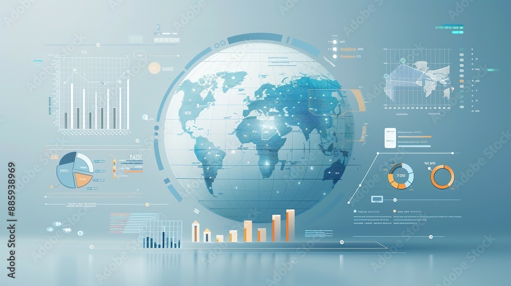 Digital Infographic Illustrating Global Financial Trends on a Light Blue Background Digital Infographic Illustrating Global Financial Trends on a Light Blue Background