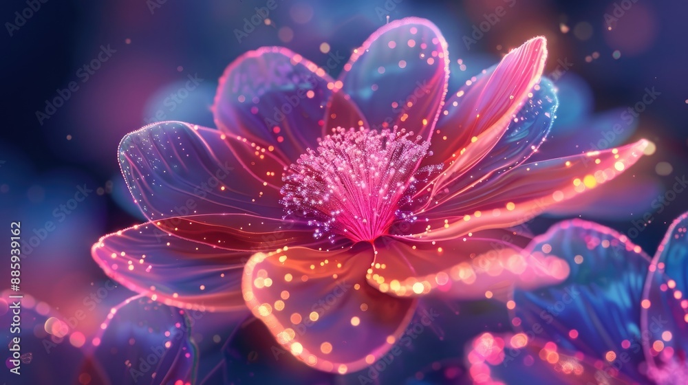 Close-up futuristic neon flower design with a vibrant Close-up futuristic neon flower design with a vibrant