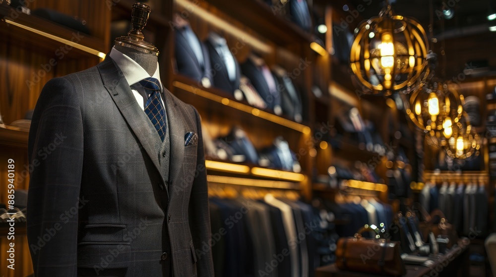 Tailored Suit on Mannequin in a Luxurious Clothing Store Tailored Suit on Mannequin in a Luxurious Clothing Store