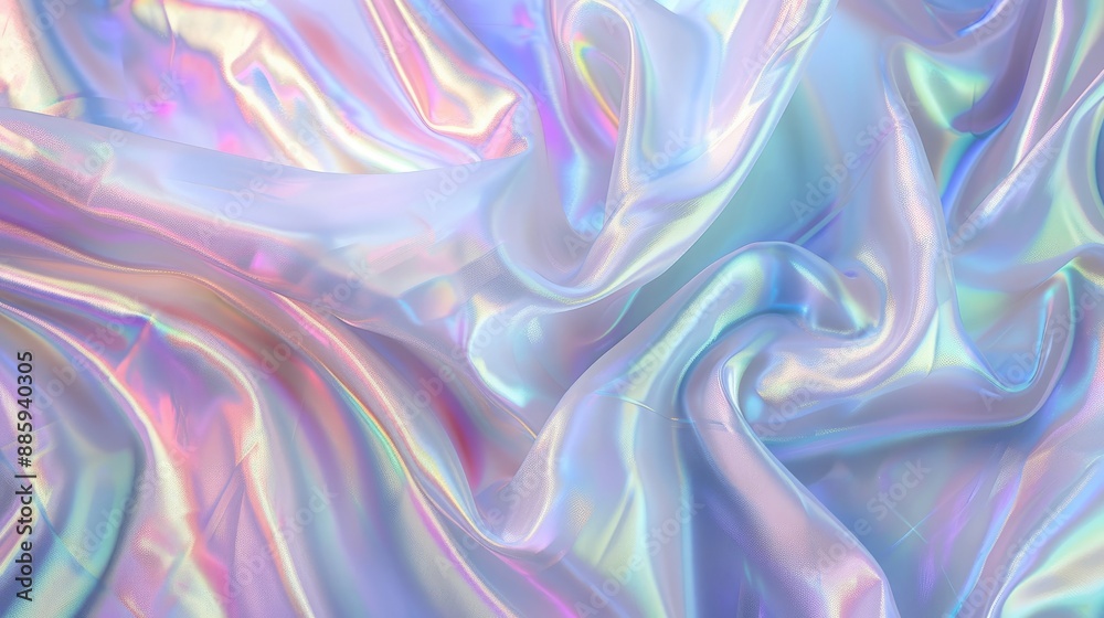 Fototapeta premium Ethereal iridescent fabric background resembling mother of pearl, with soft, luminous colors blending together in a pastel colorful spectrum, 