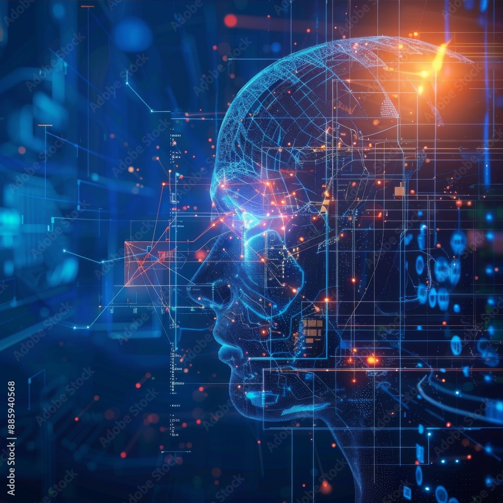 Obraz premium Futuristic Vision of Big Data and AI: Machine Learning Algorithms and AI Technology Integration Transforming the Digital Landscape