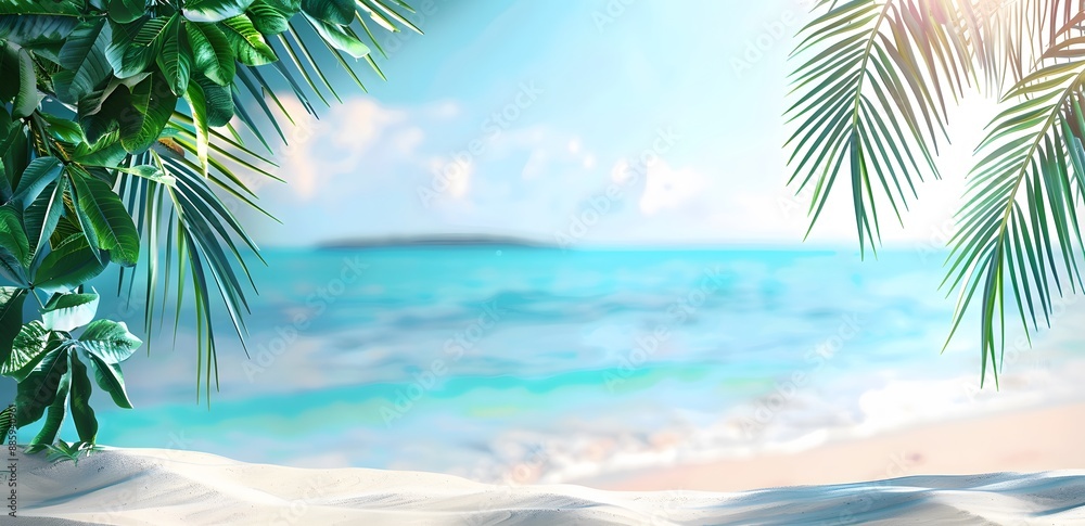 Tropical Beach Background with Palm Leaves and White Sand Tropical Beach Background with Palm Leaves and White Sand