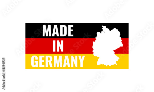 made in germany, vector logo with german flag colored stripes and country map