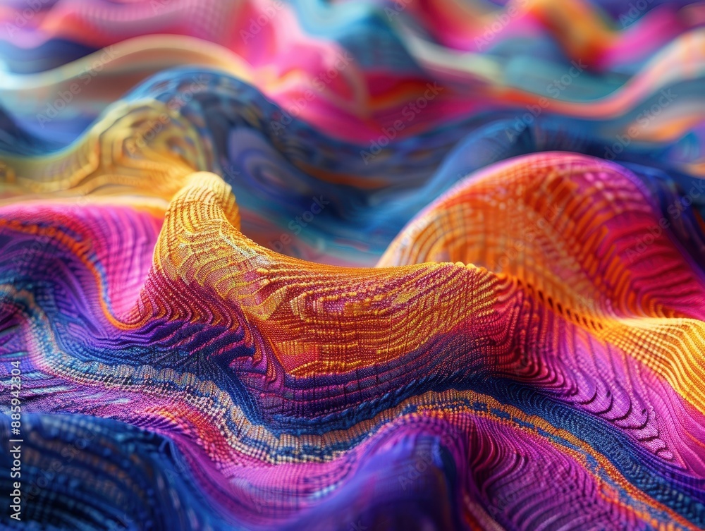A colorful, abstract piece of fabric with a wave pattern A colorful, abstract piece of fabric with a wave pattern