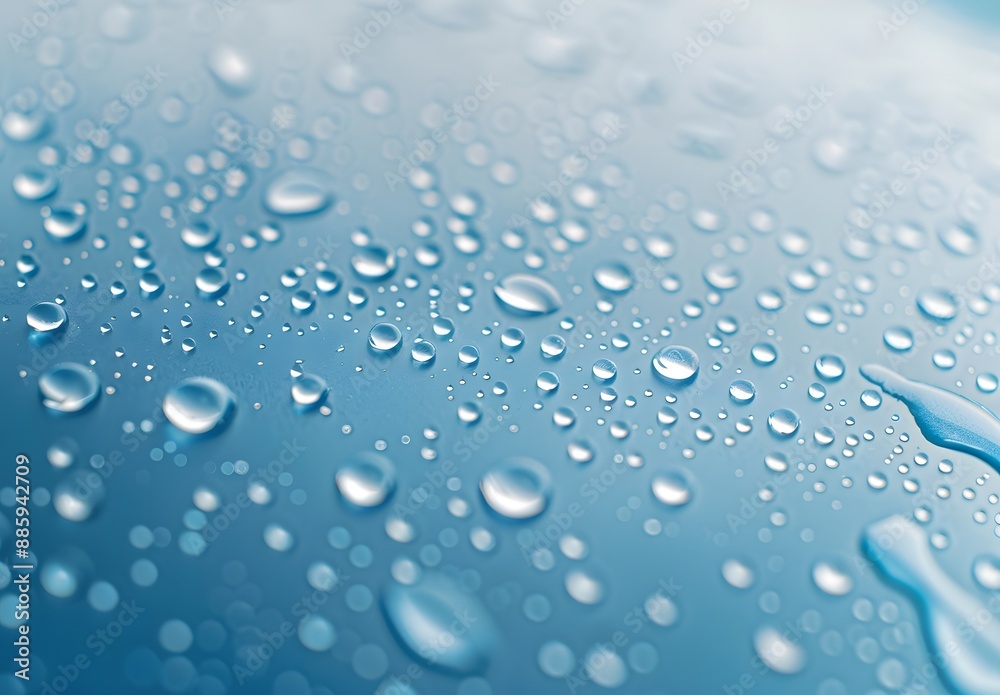 Water Droplets on Blue Surface, Abstract Background