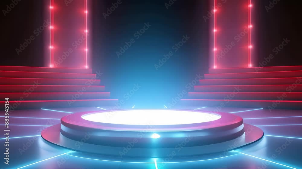 podium Futuristic showcase with platform for product displaying. Empty modern stage display. Seamless looping motion design. Video animation Ultra HD 4K 3840x2160
podium Futuristic showcase with platform for product displaying. Empty modern stage display. Seamless looping motion design. Video animation Ultra HD 4K 3840x2160