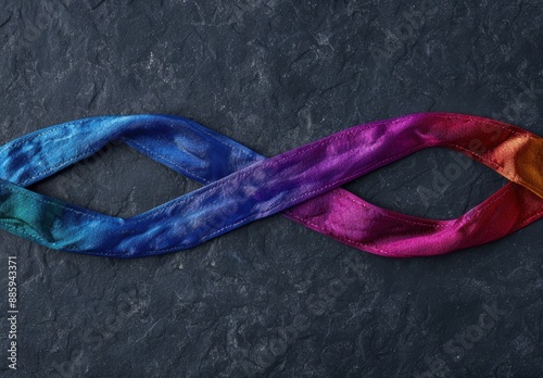 Colorful satin ribbons intertwined on a dark background