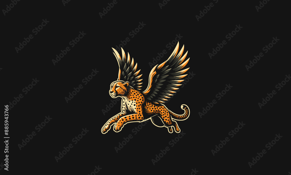Fototapeta premium cheetah flying with wings vector artwork design