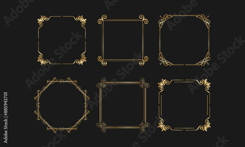 Elegant Gold Frame Vector Set with Decorative Square and Circular Designs

