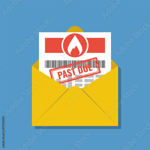 heat or gas bill with past due stamp, switch off final notice vector illustration, no payments warning