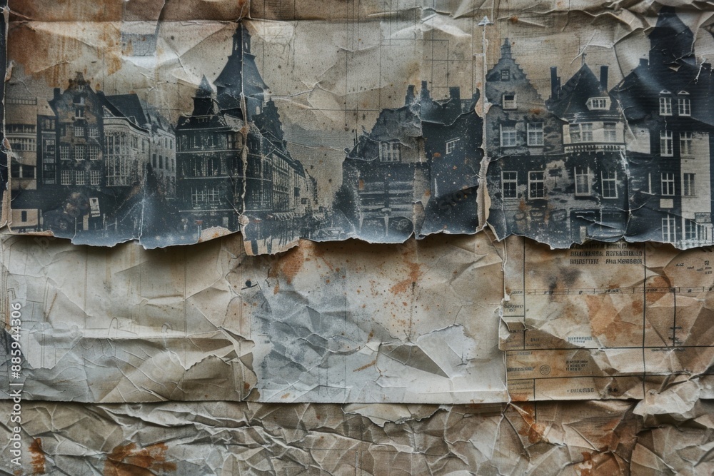 Fototapeta premium Old wrinkled grunge ripped town posters background
