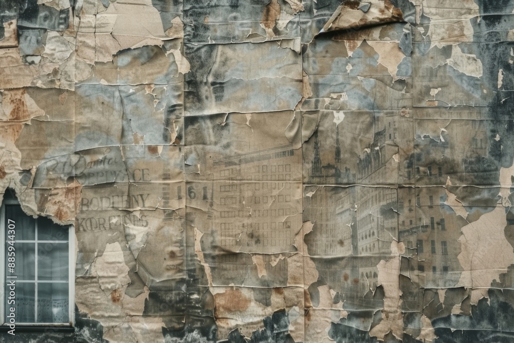 Fototapeta premium Old wrinkled grunge ripped town posters background