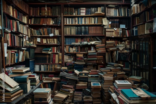 Interior of a library with shelves full of books