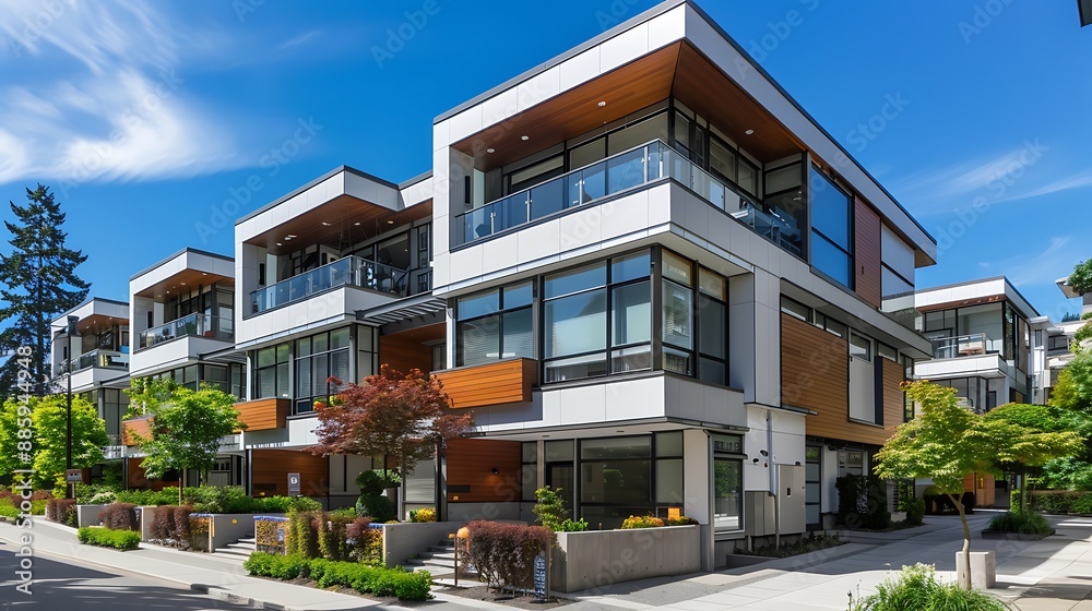 Modern Townhouses with Balconies and Lush Greenery Modern Townhouses with Balconies and Lush Greenery