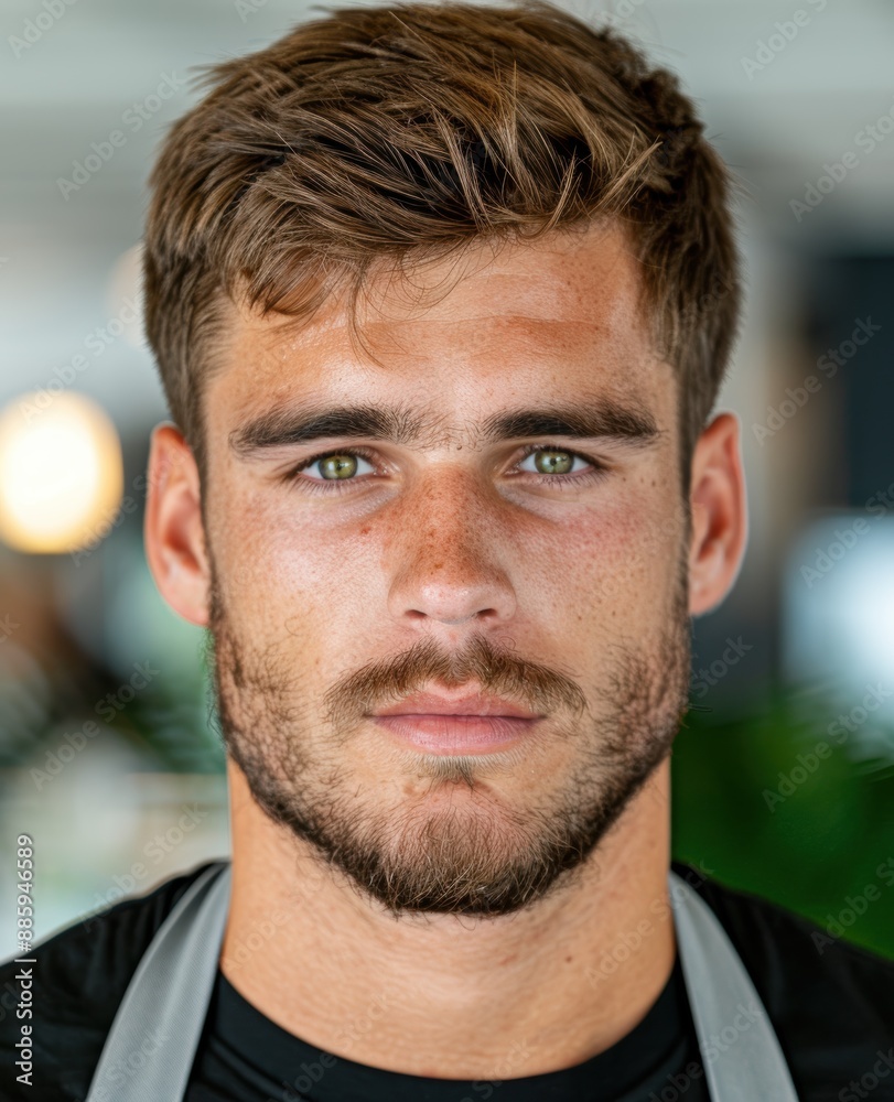 Obraz premium Handsome young man with beard and green eyes