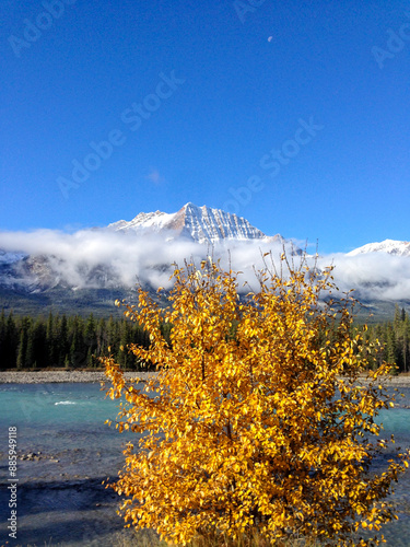 landscape with mountains and lake, Mount Edith Cavell, jasper National Park, Canada photo