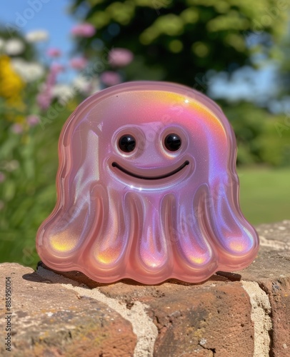 Colorful jelly-like creature with a friendly expression