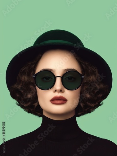 stylish woman in black hat and sunglasses