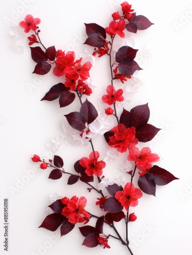 Vibrant red hibiscus flowers with dark burgundy leaves