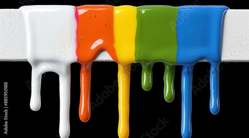 Colorful paint dripping down a black background