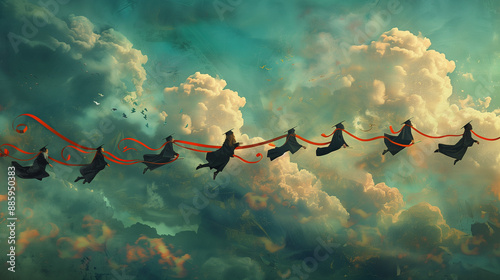 graduates flying in sky, br...
