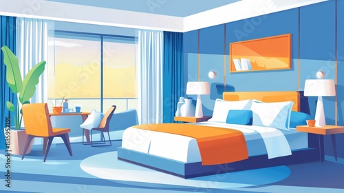 Hotel room upgrade, enhanced stay, flat design illustration