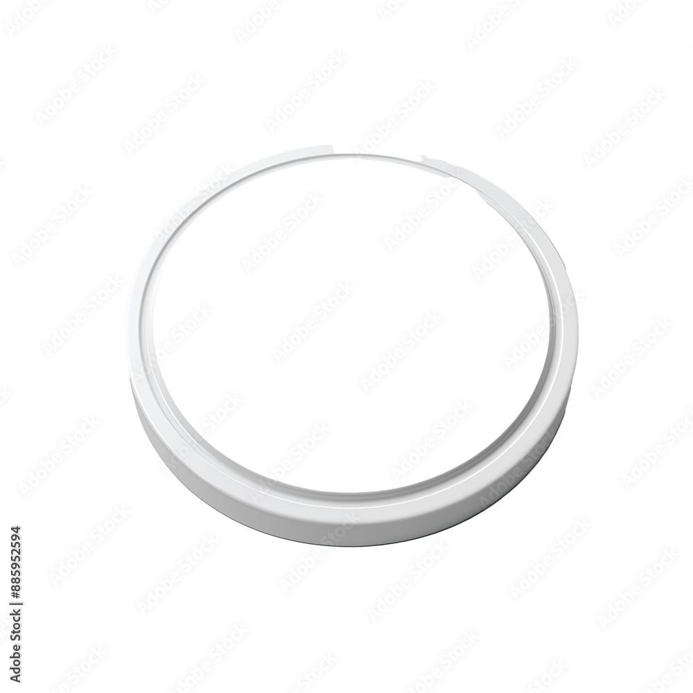 3D illustration of a simple white round button or badge on a white surface 3D illustration of a simple white round button or badge on a white surface