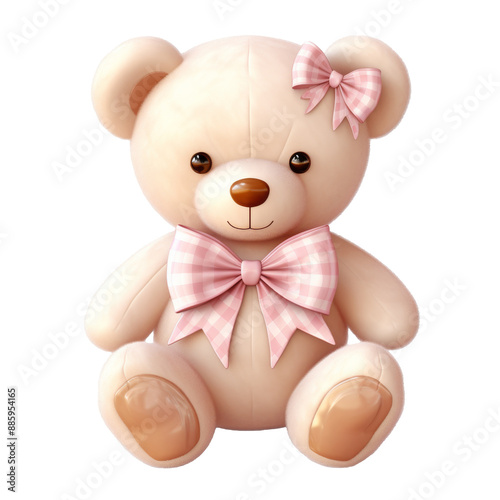 teddy bear with a pink bow. Isolated on a transparent background.