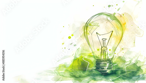 Watercolor illustration of a light bulb on a white background, symbolizing creativity, innovation, and bright ideas.