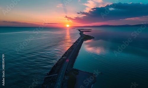 Fototapeta Naklejka Na Ścianę i Meble -  Breakwater in the Baltic Sea at sunset, Poland. Long exposure.