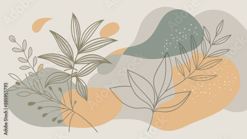 Conjunto de plantas con fondo abstracto para diseño