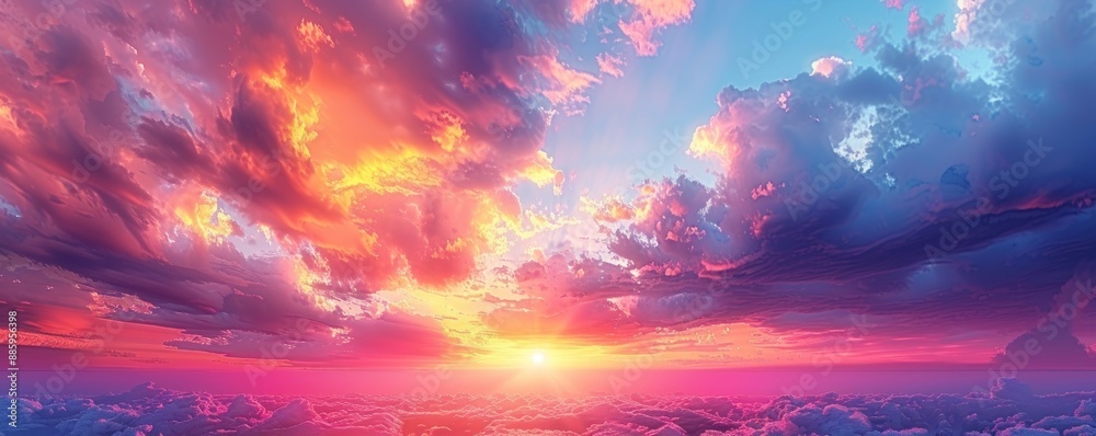 Naklejka premium Colorful Sunset Over a Sea of Clouds