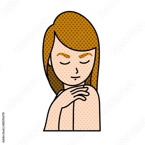female beauty model posing halftone hand drawn  color vector illustration