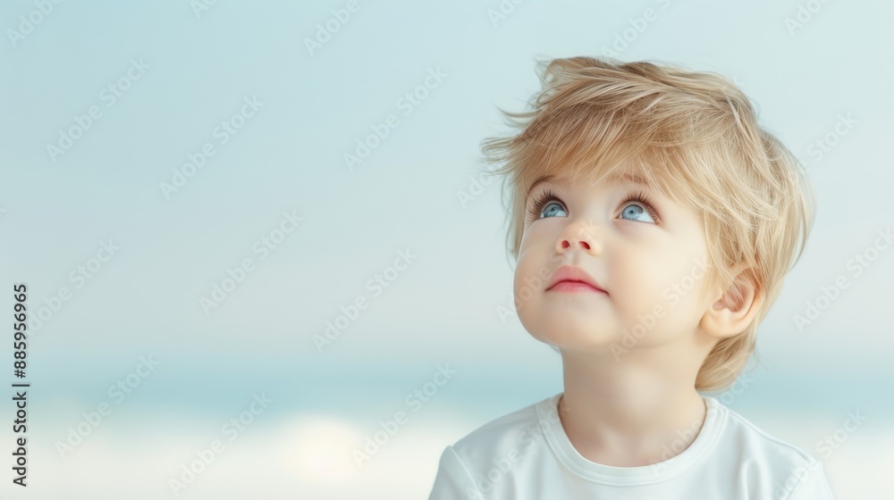 Curious Toddler Gazing Upwards Dreamily Curious Toddler Gazing Upwards Dreamily
