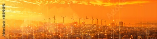 Technology monitoring renewable energy grids orange background