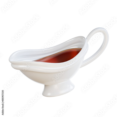 Photos 3d White gravy boat filled with red sauce