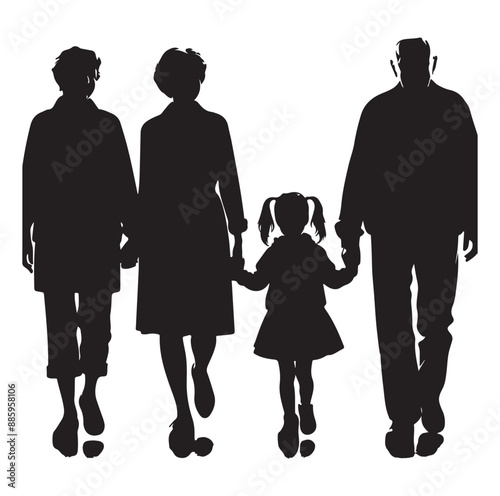 Child enjoying with grandfather and grandmother silhouette vector illustrator design.