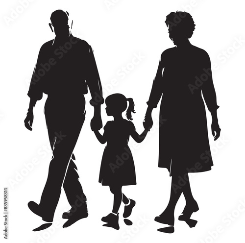 Child enjoying with grandfather and grandmother silhouette vector illustrator design.